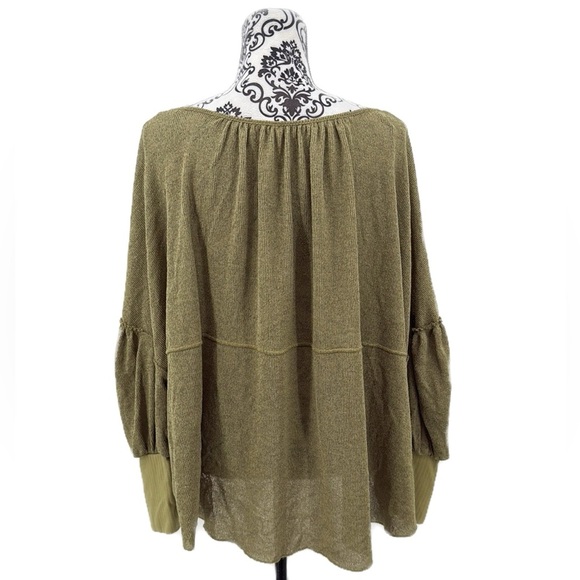 Free People Olive Green Quarter Button-Up Peasant Sleeve Women's Top - Picture 13 of 16